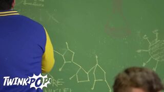 TWINKPOP - College Class Turns Into A Jock-Measuring Contest And Then A Hot Group Sex