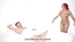 Stepsister emerges nude from the washroom after a prank by her well-endowed stepbrother