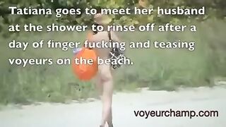 Wife Jerks Off Naked Beach Voyeur During the time that Talking With Spouse!