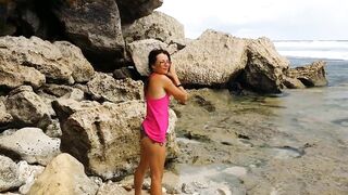 Underwater SEX on Public Rocky Beach # Facial and CUM SWALLOW