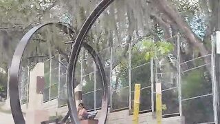 POV: A curvy Lalin gal gives a fellatio-job inside a car in a public place.