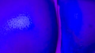 Ebony Female-dominator Dripping: Neon Thong & Sex toy Squirt