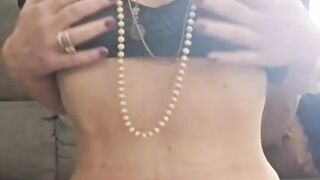 A sexy stepmother caresses her twat and her big butt