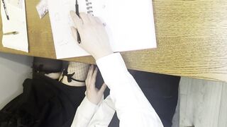 Emo classmate blows me during lesson and implores to bang her in shitter