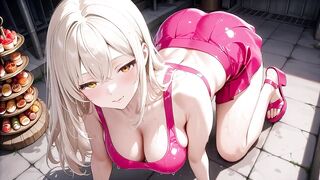 Sexually excited Blonde Sweetie in Grocery Store – Pink Latex Mini Skirt Pulled Up