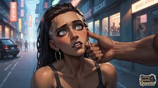 Cybernetic Ebony Queen's Milk Gushing Orgasm in Neon City! Warm Dark-hued Hardcore Porn!