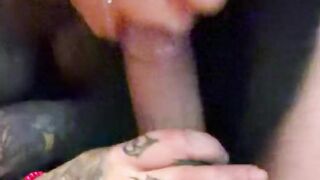 Tattooed slut sucks rod, gets fucked, and a mouth full of cum