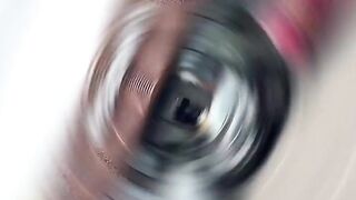 Naughty milf wanks in the public crapper squirting all over the floor