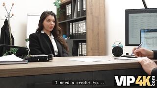 VIP4K. Sexy 18-year-Old Brunette gets fucked Hard in the Office to secure a Loan
