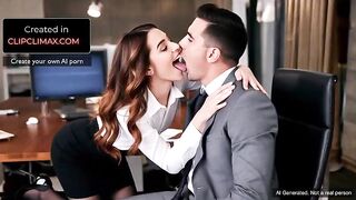 AI Gen woman in office using stockings and mini skirts gets drilled by coworker boss in the workspace - this sweetheart seduces the dude and then they enjoy a sensual sex session
