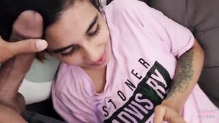 Cheating girlfriend sucks her best friend's rod before her boyfriend gets home from work