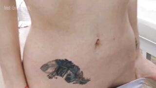 A red-haired doxy with protruding nipples makes a throat oral-sex-job and jerks off her twat