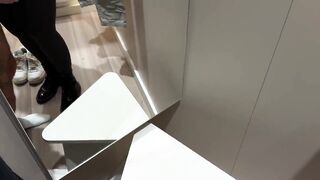 Risky public - Wicked hotty plays with jock in the centre of clothing store - Gets rewarded doggy in changing room