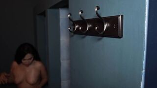 What are you doing?! - Big-bootied stepmother has to come out of the bathroom soaked after her stepson takes her towel