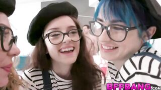 Teen besties are painting big ramrods but get their faces painted with cum instead after hardcore foursome pounding and ramrod deepthroating.