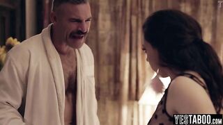 Lascivious petite teen manipulates her married mature lover to pound her instead of his wife