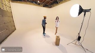 VRB Trans: Brunette T-Girl Model In Lingerie Sucks a Biggest Cock During Photo Session