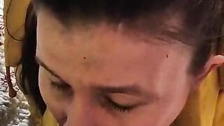 Real Russian couple's oral pleasure sex, cum on booty and after blowjob washing