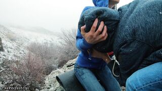 Lost hikers have rough a bit of booty to stay warm in snow - 2 orgasms 1 cumshot