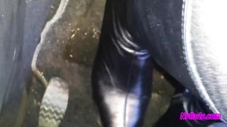 Nyllady Driving and Revving Her Bravo in High-heeled Boots and Black Ballet Flats