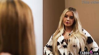 Lesbian MILF teacher and golden-haired teen intense sex in a classroom