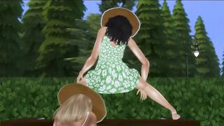 Lightskin ebony stepsisters banged in garden