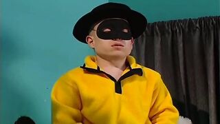 Concupiscent brunette with shaved snatch banged by masked shlong