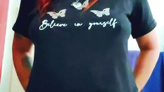 Redhead Solo Body Tease: Showing Off Massive Round Ass and Curves in Black Shirt