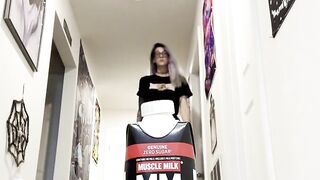 6'7" / 200 cm Tall Amazon Giantess Female-dominator Crushes her Protein Gulp with her Size 16 Massive Feet in 8 inch Heels