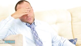 REALITYJUNKIES - Blonde Babysitter Uses Her Fellatio Skills And Twat To Ease Her Boss’s Tension