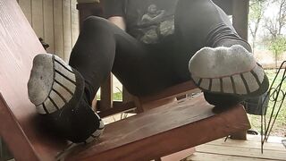 Obscene Foot Tease from Ginger In Black Vans And Tights