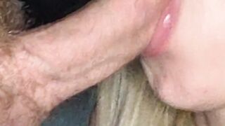 GOLDEN-HAIRED LATINA SUCKS ALL THE CUM OUT OF HIS PENIS & SWALLOWS