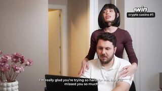 Secretary MariMoore deep-throats a knob and has rough sex with her boss while his wife is in the next room