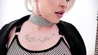 Sandra Luberc Russian Blonde Emo Cutie With Guitar Tattoos and Fishnets