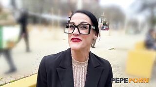 Lustful teacher wishes to become pornstar. Adela Myers fucks a tattooed chud on PepePorn