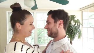 Sexually excited woman with big melons is spreading her legs wide open and getting fucked hard