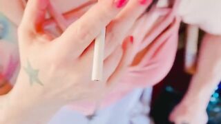 A Cute Goth, Tina Snua Smokin' A Cigarette In Close Up With Lots OF Dangling - OMI OME Drifting