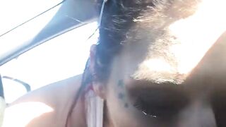 Goth bitch gets throated in car ride