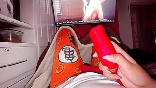 Watching manga with toy. Suck orgasm