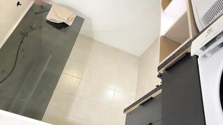 Hot Hot All Natural Big Tits Big Booty Girl Flashes Her Snatch Under Miniskirt in the Bathroom and Masturbates