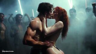 [AI-generated] Future Rave Erotic Party: Naked Pierced DJ Squeezing Her Tits, Sexy Ravers Kissing Wildly in Abandoned Factory