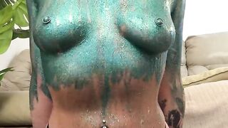covered her friend's marvelous nude body with paints. enjoy nude Emy