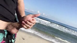 Lucky man meets two horny gals on the beach while masturbating in public