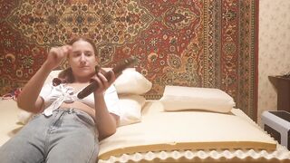 Glamorous girl fucking a slave with long anal sex-toy submission guy amateur homemade