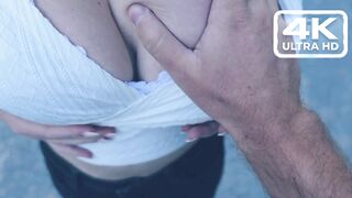 Public Parking Lot Handjob Gone Wild Juicy & Sloppy Handjob Leads to Biggest Tit Cumshot