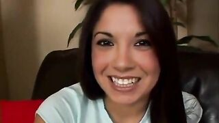 Young Brunette with Saggy Breasts and Obese Cock for Close up Camera Cum Shot