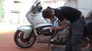 Lewd brunette gets fucked on motorcycle