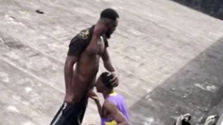 Makanaki stroking slimtease the homo guy with a long dong.
