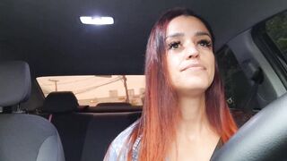 Naughty ride-share driver catches well-endowed passenger masturbating from behind!