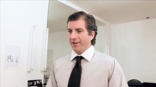 Precious-looking blondes get drilled by a manly man at the salon